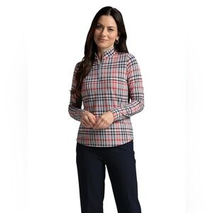 IBKUL Judith Print Long Sleeve Mock Neck Top, gray plaid, NWT SUN PROTECTION